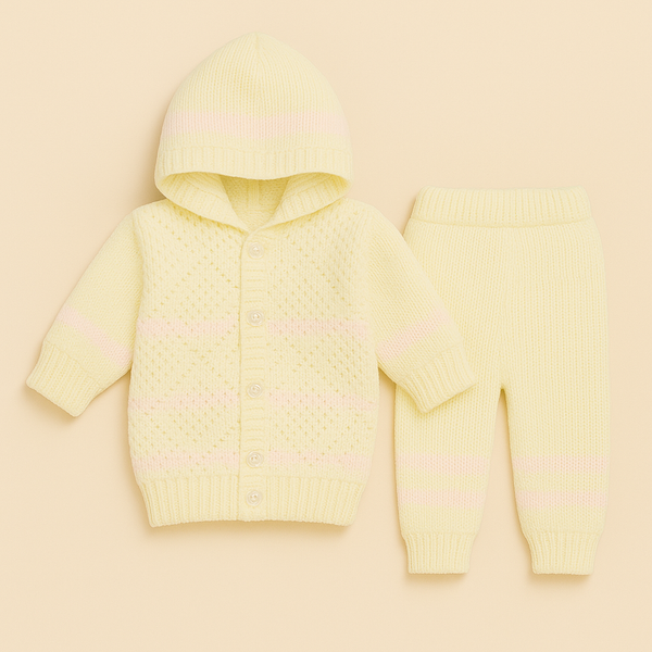 SUNSHINE BABY HOODED WOOLEN PAJAMA SET STRIPES YELLOW 0-3M