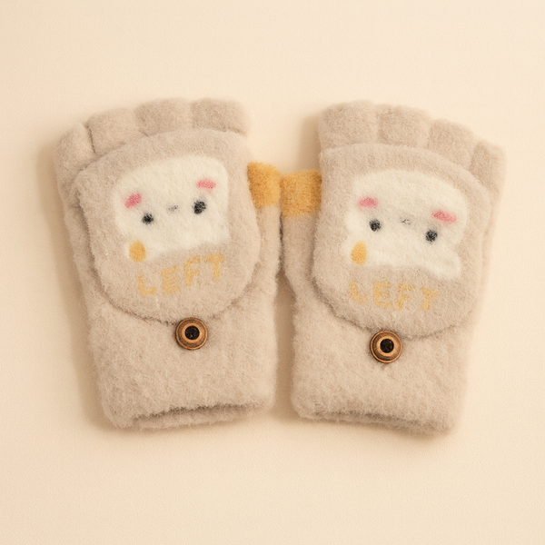 SUNSHINE BABY FLEECE HALF FINGER GLOVES KITTY BEIGE