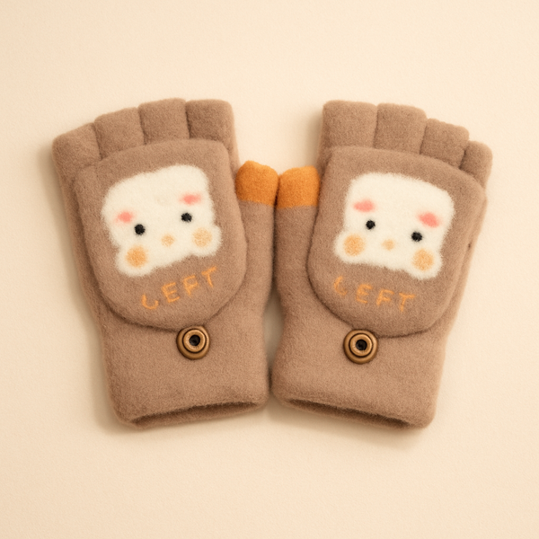 SUNSHINE BABY FLEECE HALF FINGER GLOVES KITTY BROWN