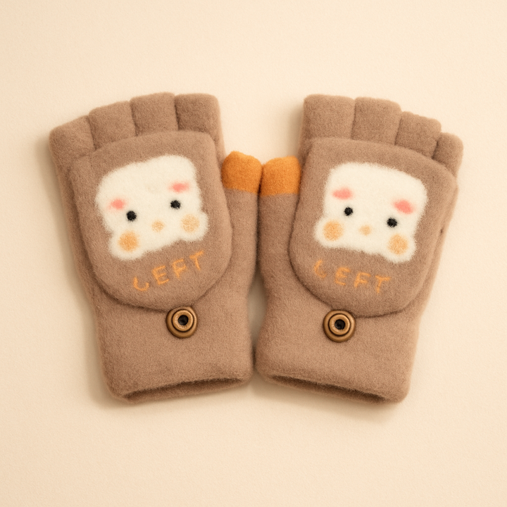 SUNSHINE BABY FLEECE HALF FINGER GLOVES KITTY BROWN