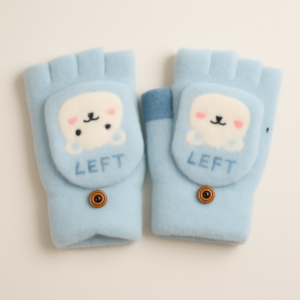 SUNSHINE BABY FLEECE HALF FINGER GLOVES KITTY BLUE