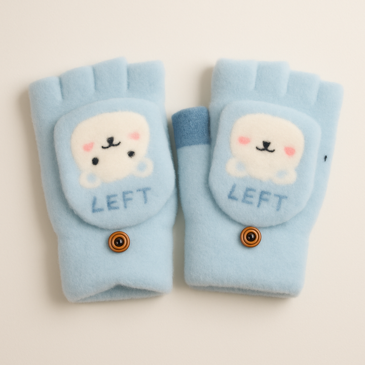 SUNSHINE BABY FLEECE HALF FINGER GLOVES KITTY BLUE