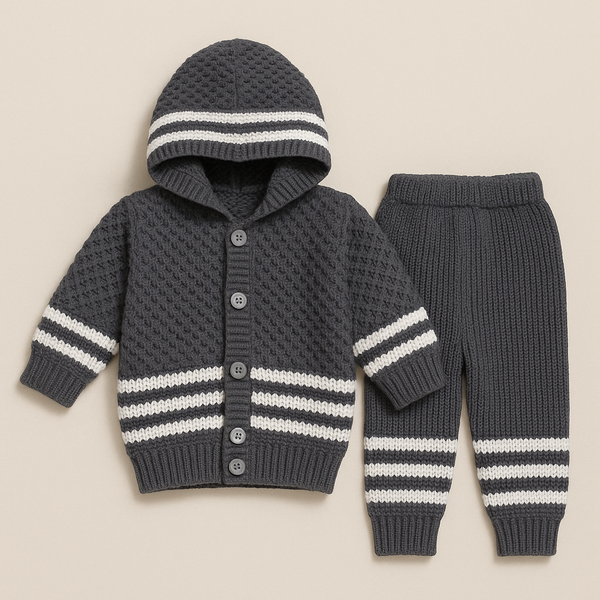 SUNSHINE BABY HOODED WOOLEN PAJAMA SET DARK BLUE 0-3M