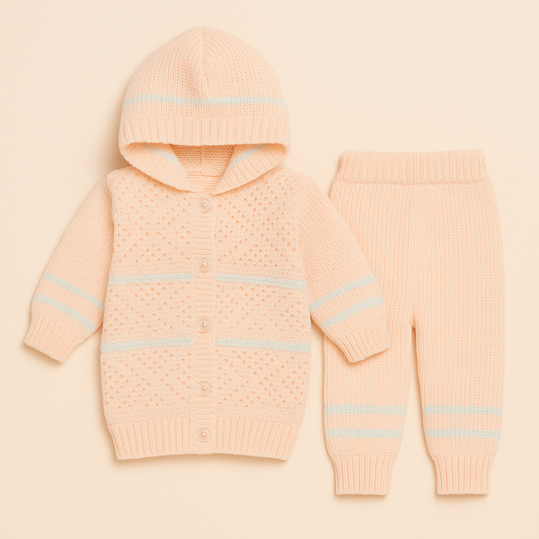 SUNSHINE BABY HOODED WOOLEN PAJAMA SET STRIPES PEACH 0-3M