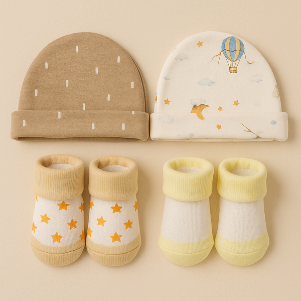 SUNSHINE BABY CAPS AND BOOTIES 4 PCS SET YELLOW