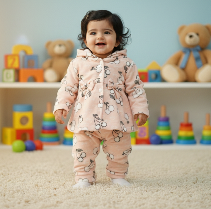 SUNSHINE BABY VELVAT HOODED PAJAMA SET BERRY PINK (2)