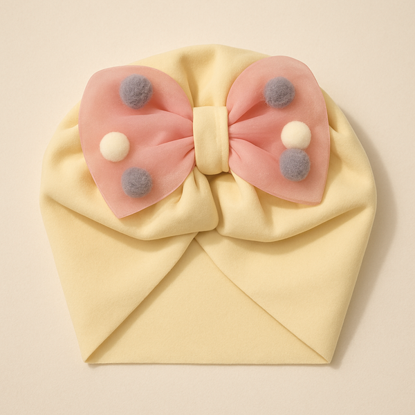 SUNSHINE BABY TURBAN CAP WITH BOW YELLOW