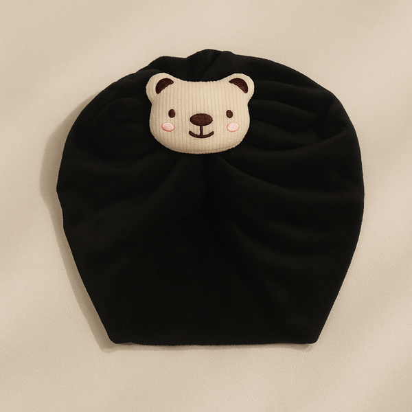 SUNSHINE BABY TURBAN CAP BEAR BLACK