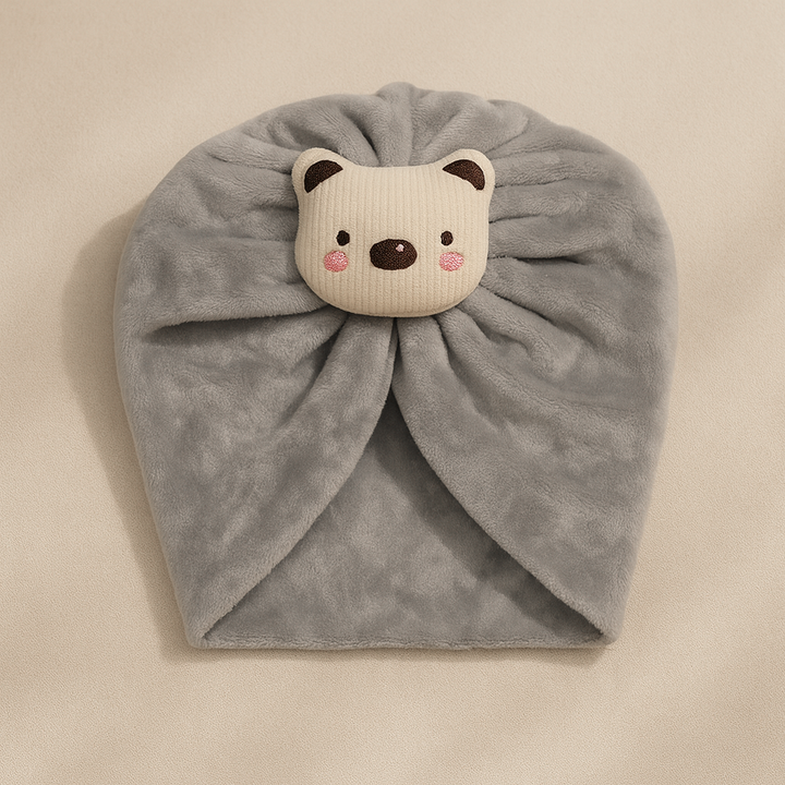 SUNSHINE BABY TURBAN CAP BEAR GREY
