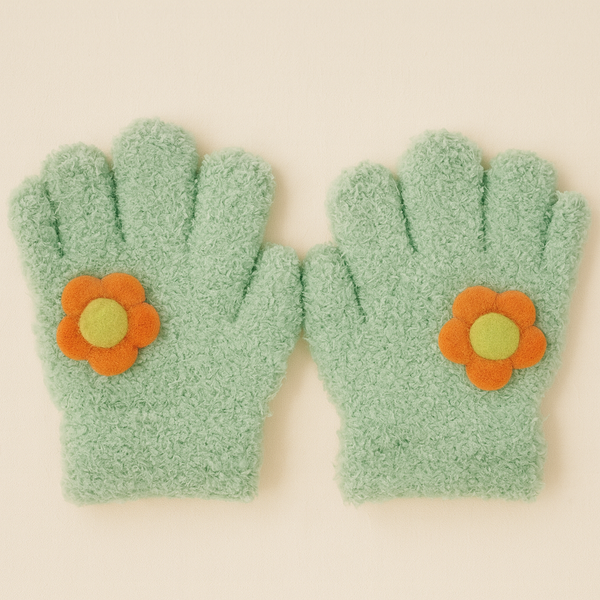 SUNSHINE BABY FLEECE GLOVES FLOWER GREEN