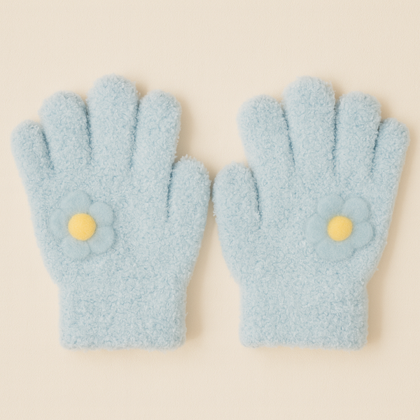 SUNSHINE BABY FLEECE GLOVES FLOWER LIGHT BLUE
