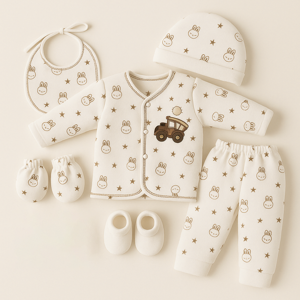 SUNSHINE BABY FLEECE 6 PCS SET SLEEPSUIT RABBIT BROWN NB
