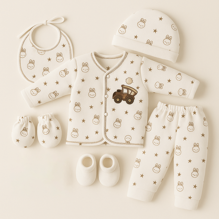 SUNSHINE BABY FLEECE 6 PCS SET SLEEPSUIT RABBIT BROWN NB