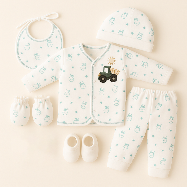 SUNSHINE BABY FLEECE 6 PCS SET SLEEPSUIT RABBIT GREEN NB
