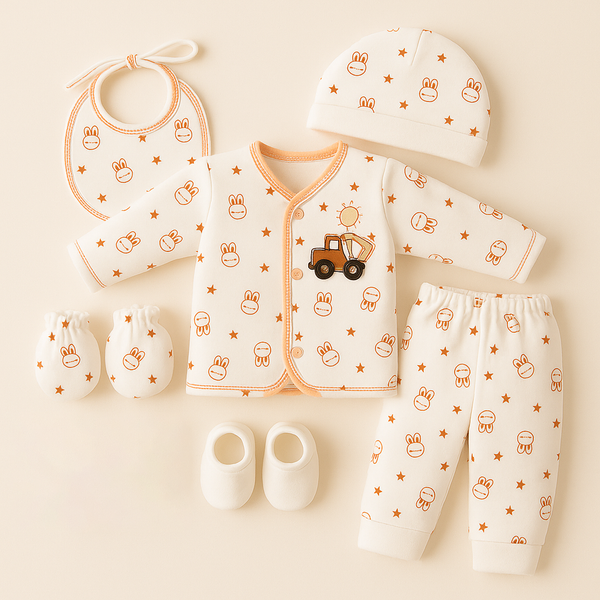 SUNSHINE BABY FLEECE 6 PCS SET SLEEPSUIT RABBIT ORANGE NB