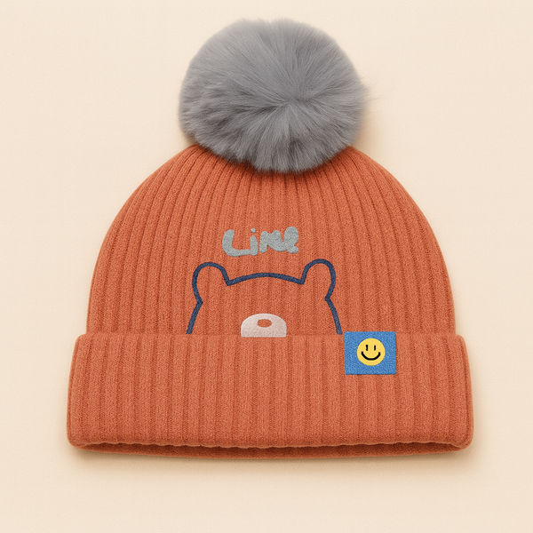 SUNSHINE WOOLEN CAP BEAR PEACH