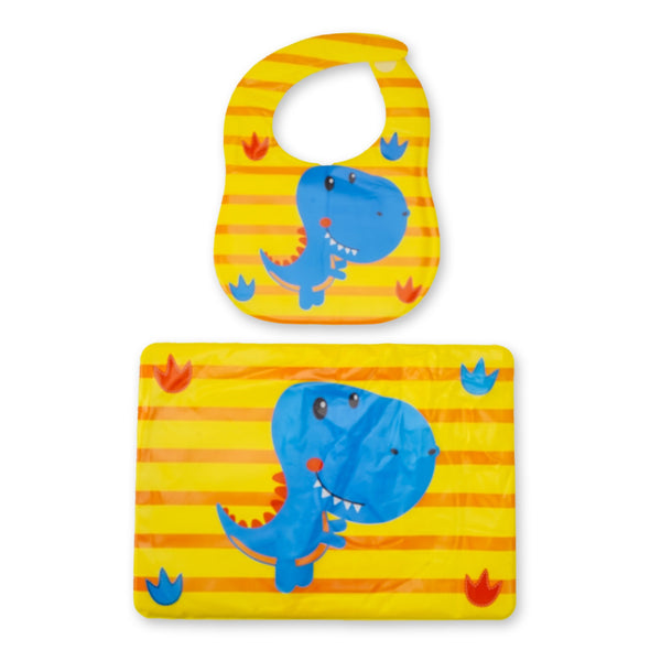 LITTLE SPARKS BABY SHEET AND BIB DINO YELLOW