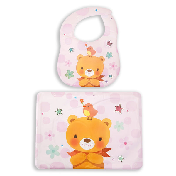 LITTLE SPARKS BABY SHEET AND BIB BEAR PINK