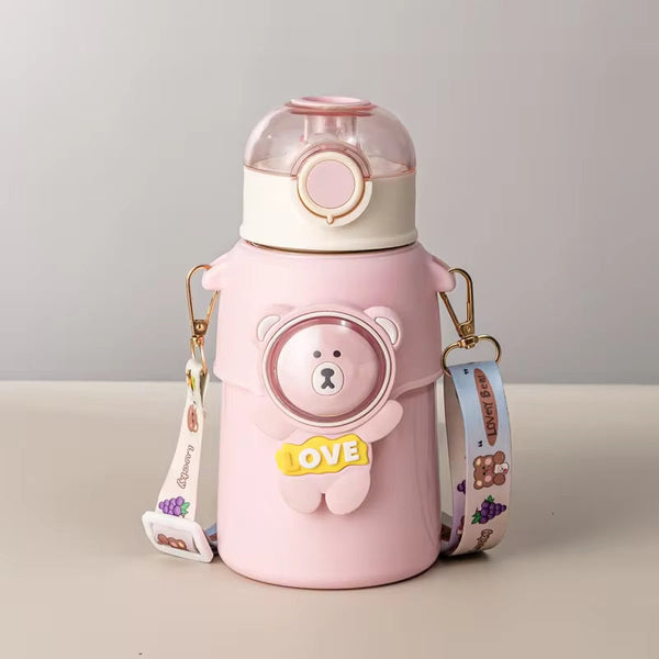 SUNSHINE KIDS INSULATED SCHOOL WATER BOTTLE BEAR PINK 500ML