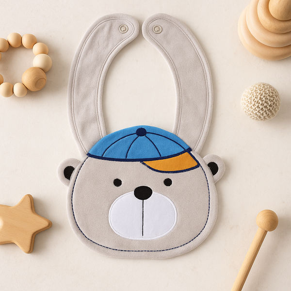 Baby Character Bib Bear Grey - Sunshine