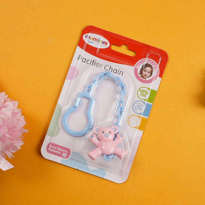 SUNSHINE BABY PACIFIER WITH CHAIN BLUE (MUMLOVE)