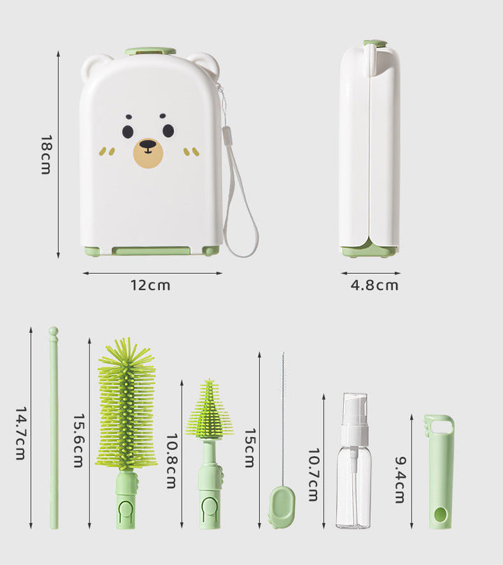 SUNSHINE PORTABLE BOTTLE BRUSH 5 PCS SET BEAR GREEN