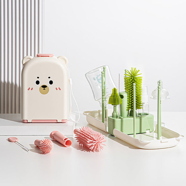SUNSHINE PORTABLE BOTTLE BRUSH 5 PCS SET BEAR GREEN