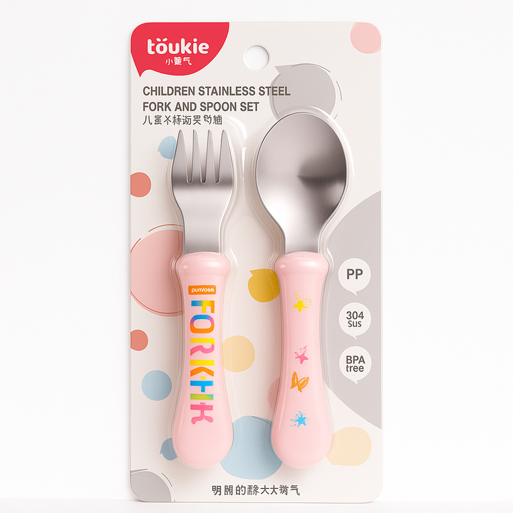 SUNSHINE BABY 2 PCS FEEDING SET STAINLESS STEEL PINK (TOUKIE)AE-49