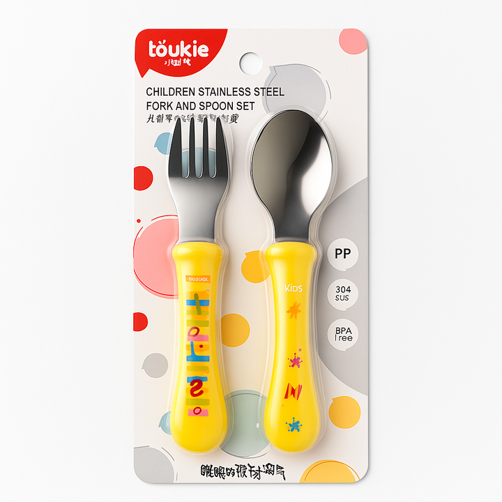 SUNSHINE BABY 2 PCS FEEDING SET STAINLESS STEEL YELLOW (TOUKIE)AE-49