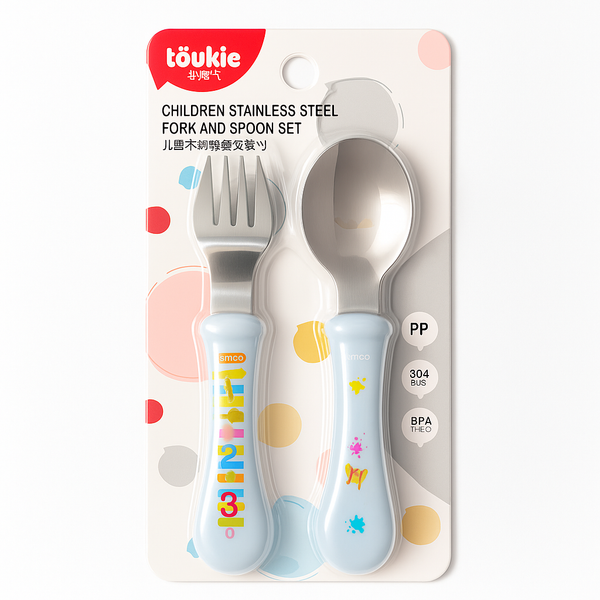 SUNSHINE BABY 2 PCS FEEDING SET STAINLESS STEEL LIGHT BLUE (TOUKIE)AE-49