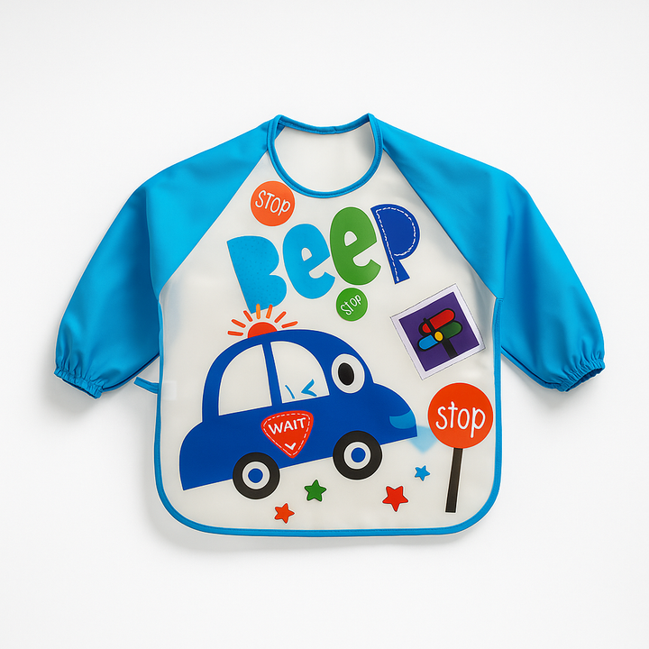 SUNSHINE BABY APRON BIB BLUE CAR BLUE