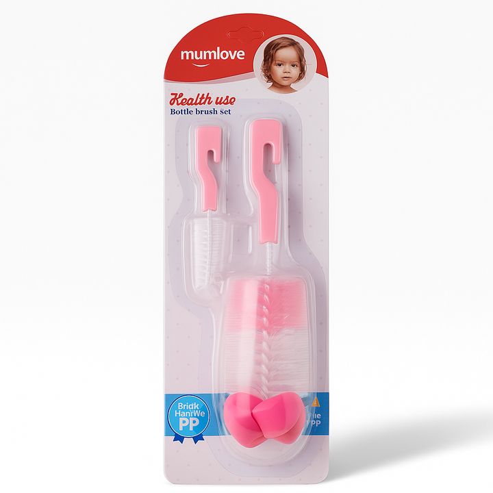 SUNSHINE BABY 2 PCS SET SMALL FEEDING BOTTLE BRUSH PINK