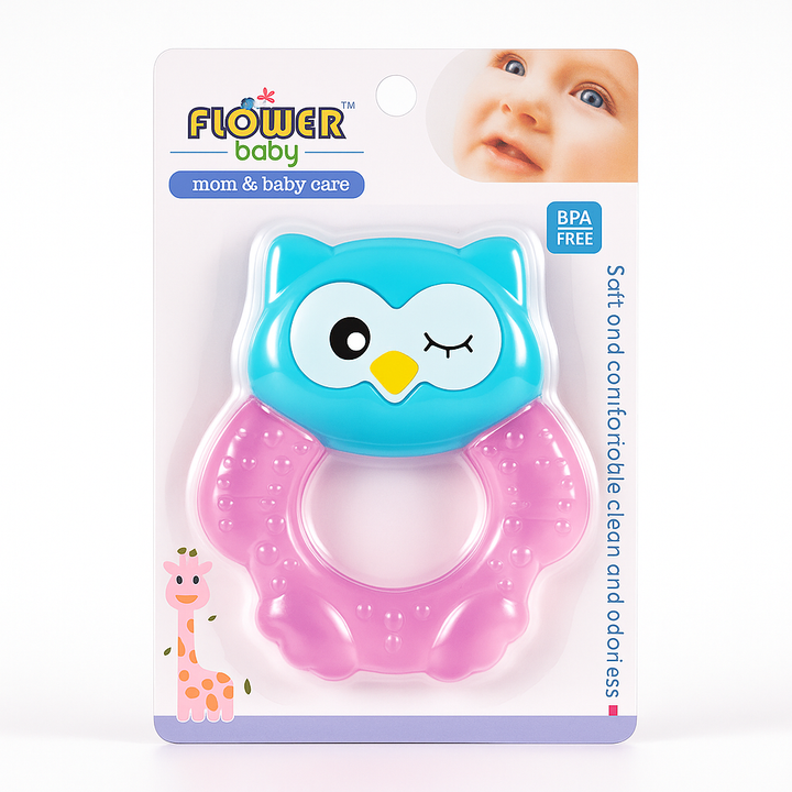 SUNSHINE BABY TEETHER OWL BLUE & PURPLE (FLOWER)