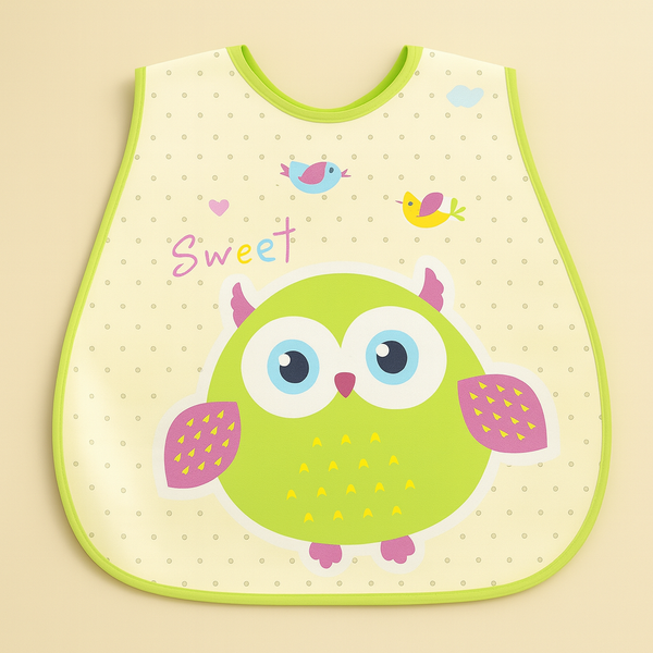 SUNSHINE BABY PLASTIC BIB OWL GREEN