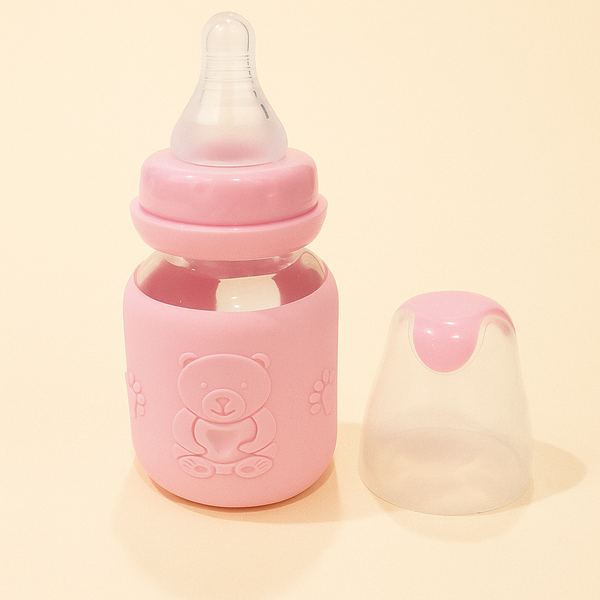 SUNSHINE BABY RIO BEAR GLASS FEEDER PINK (80ML)