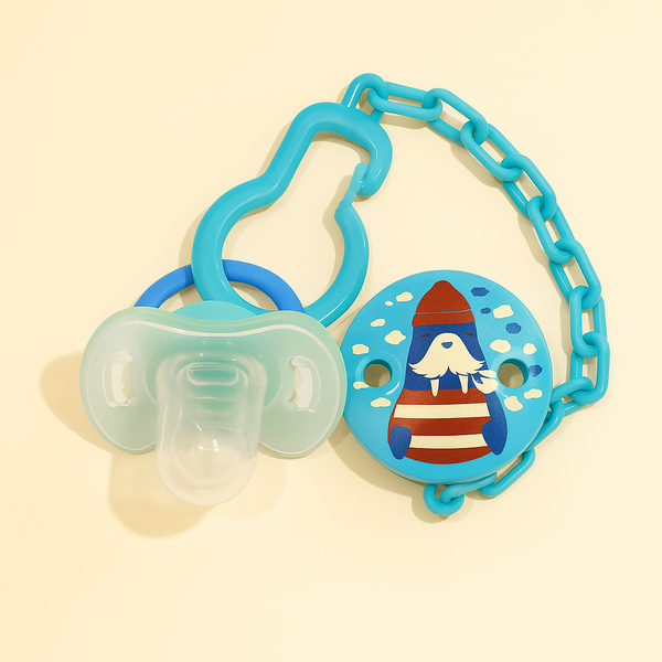 SUNSHINE BABY SILICON PACIFIER WITH CHAIN SPACE BLUE MUMLOVE