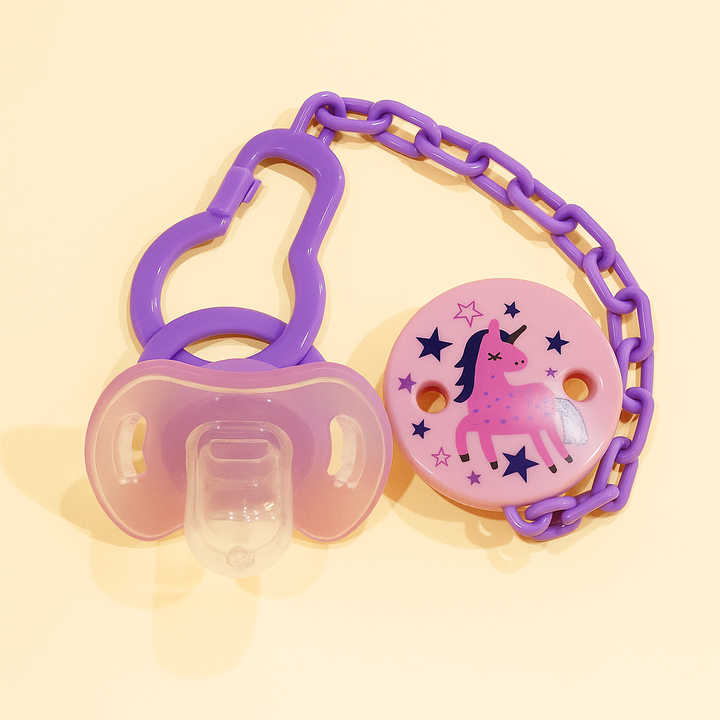 SUNSHINE BABY SILICON PACIFIER WITH CHAIN PURPLE UNICORN MUMLOVE