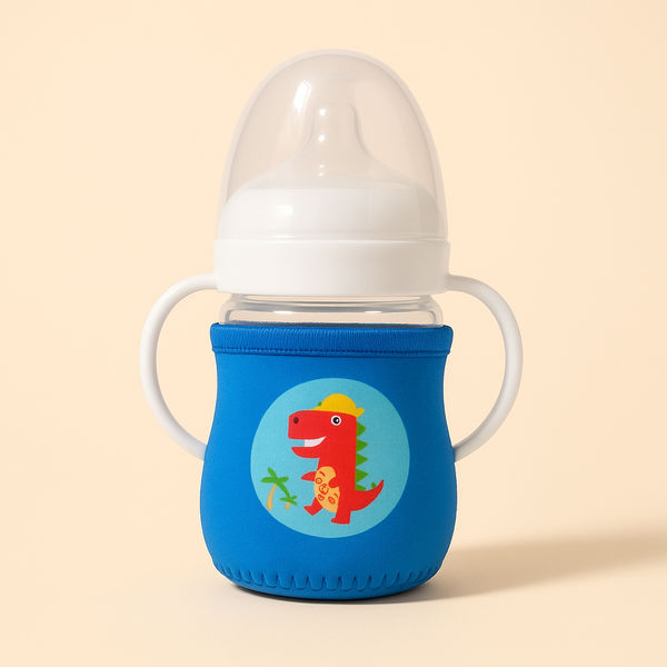 SUNSHINE BABY GLASS FEEDER WITH COVER DINO BLUE 120ML(A-45)