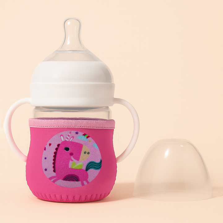 SUNSHINE BABY GLASS FEEDER WITH COVER UNICORN PINK 120ML(A-45)