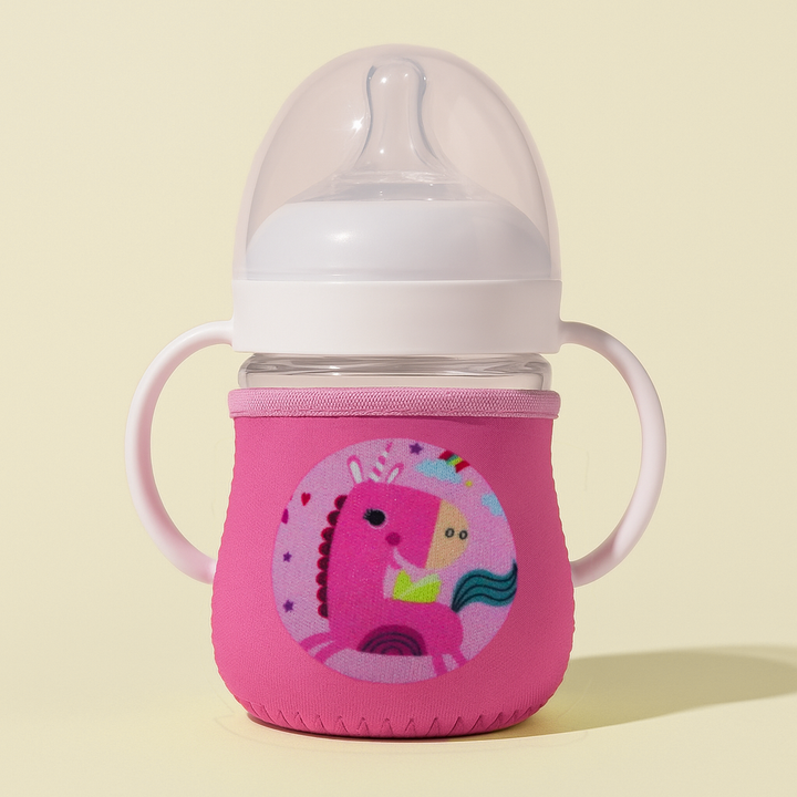 SUNSHINE BABY GLASS FEEDER WITH COVER UNICORN PINK 120ML(A-45)