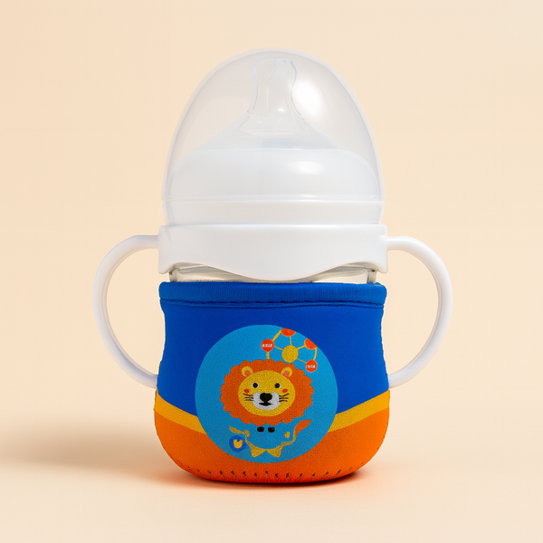 SUNSHINE BABY GLASS FEEDER WITH COVER LION BLUE 120ML(A-45)