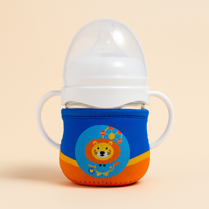 SUNSHINE BABY GLASS FEEDER WITH COVER LION BLUE 120ML(A-45)
