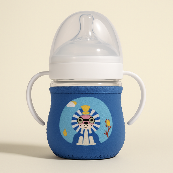SUNSHINE BABY GLASS FEEDER WITH COVER OWL BLUE 120ML(A-45)