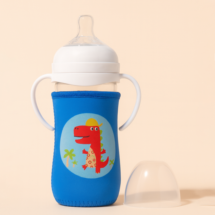 SUNSHINE BABY GLASS FEEDER WITH COVER DINO BLUE 240ML(A-44)