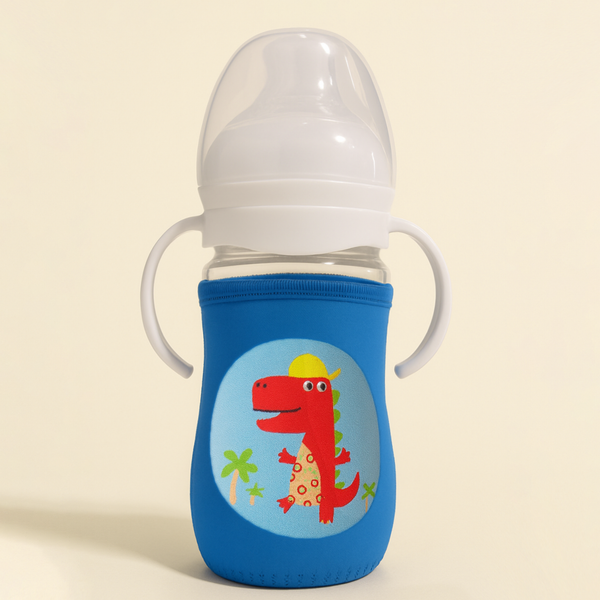 SUNSHINE BABY GLASS FEEDER WITH COVER DINO BLUE 240ML(A-44)
