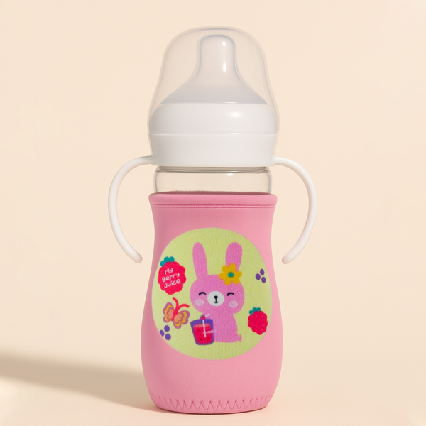 SUNSHINE BABY GLASS FEEDER WITH COVER BUNNY PINK 240ML(A-44)