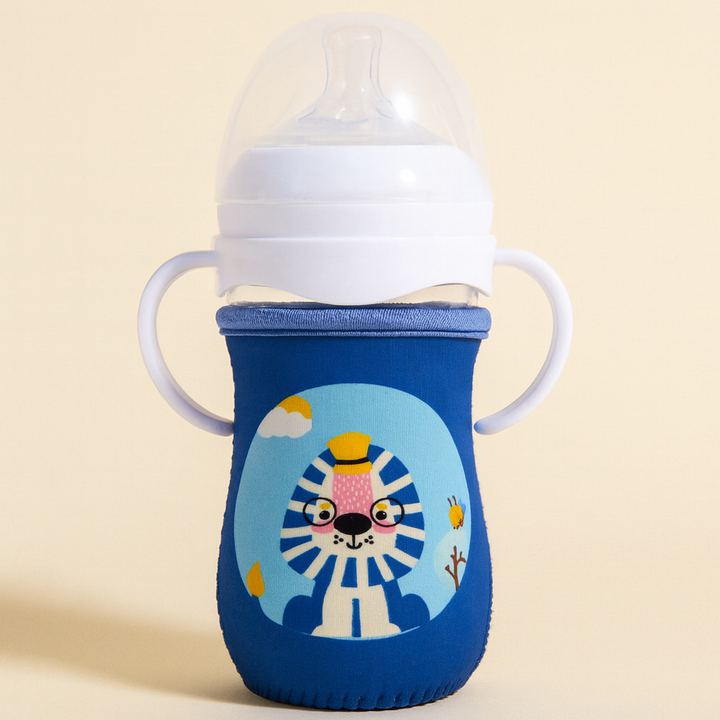 SUNSHINE BABY GLASS FEEDER WITH COVER OWL BLUE 240ML(A-44)