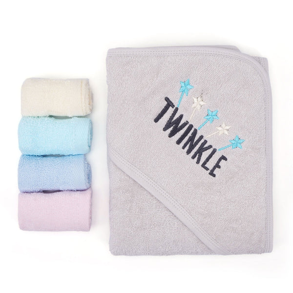 SUNSHINE BABY HOODED TOWELS & WASHCLOTHS PACK OF 5 MULTI GREY