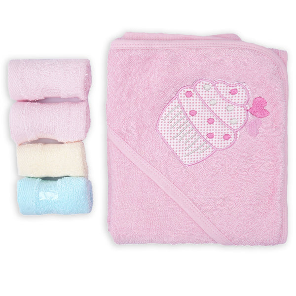 SUNSHINE BABY HOODED TOWELS & WASHCLOTHS PACK OF 5 MULTI PINK