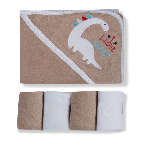Baby 5Pcs Washcloths & Hooded Towel Set Dino Brown - Sunshine
